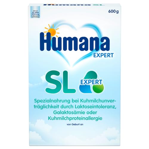 Humana SL Expert, von Geburt an, Spezialnahrung bei Kuhmilchunverträglichkeit durch Laktoseintoleranz, Galaktosämie oder Kuhmilchproteinallergie, für Säuglinge und Kleinkinder, 600 g (Packung mit 6) von Humana