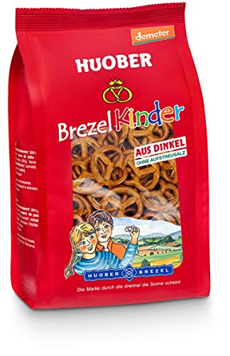 Huober Bio BrezelKinder, kleine Brezeln aus biologisch-dynamisch angebautem Dinkel, ohne Aufstreusalz, ohne Palmfett, demeter, 125 g (Packung mit 10) von Huober