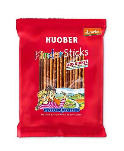 Huober Bio KinderSticks demeter, Dinkel Salzstangen ohne Aufstreu, ohne Palmfett, 100 g (Packung mit 3) von Huober