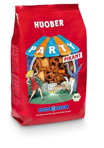 Huober Bio Party pikant, Salzgebäck Mix mit Mini Brezeln, Sesam-Cracker und Mohn-„Knabberle“, 200 g (Packung mit 10) von Huober