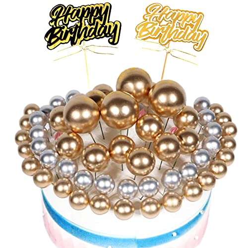 16 + 2 Stück Gold/Silber Ball Kuchen Topper, Happy Birthday Karte DIY Kuchen Cup Cake Papier Zahnstocher Party Geburtstag Kuchen Topper Dekoration von Hvogvok