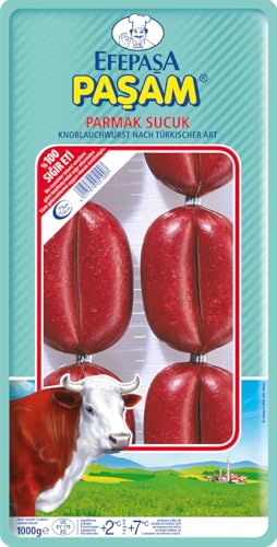 Efepasa Pasam Parmak Sucuk - 10x 1kg - Halal Knoblauchwurst aus 100% Rindfleisch, traditionell luftgetrocknete türkische Spezialität für Sucuk-Baguette, Menemen, Pizza und Rührei (10) von Hymor