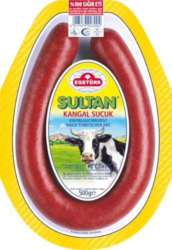 Egetürk Sultan Kangal Sucuk – 12x 500g - Halal Knoblauchwurst aus 100% Rindfleisch, traditionell luftgetrocknet – Ideal für Sucuk-Baguette, Menemen, Pizza und Rührei (12) von Hymor