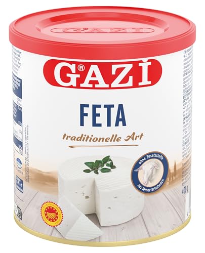 Gazi Feta in Salzlake - 12x 400g Dose - 43% Fett i.Tr. | traditionell hergestellter Feta-Käse | mit authentischem Geschmack | aus 100% griechischer Schafsmilch von Hymor