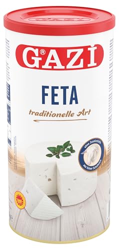 Gazi Feta in Salzlake - 12x 800g Dose - 43% Fett i.Tr. | traditionell hergestellter Feta-Käse | mit authentischem Geschmack | aus 100% griechischer Schafsmilch von Hymor