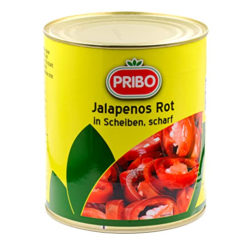 HYMOR JALAPENOS ROT - 1x 1,7kg - eingelegt in Dose & in Scheiben geschnitten, feurig scharfe Jalapeño-Paprika, von PRIBO, Jalapeno-Peperoni, zu Nachos, Enchiladas, Tacos, Burritos, Pizza von Hymor