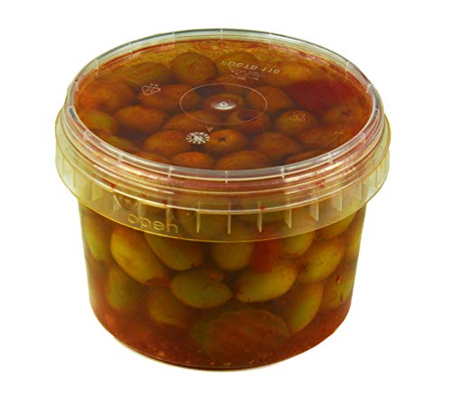 Hymor grüne Oliven pikant entsteint - 2x 380g Behälter - Oliven aus Marokko ohne Kern Marokkanische Olive eingelegt in Lake vegan, glutenfrei, zu Tapas, Salaten, beim Kochen von Hymor