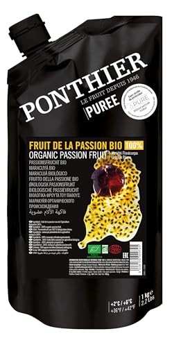 Ponthier BIO Passionsfrucht-Püree - 2x 1kg - Tropische Maracuja, süß-säuerlich, ideal für Shakes, Desserts, Smoothies, Cocktails, Bowls und Müslis (2) von Hymor