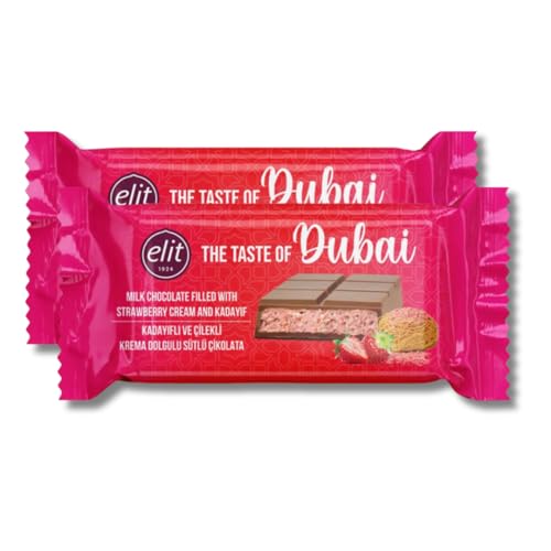 Elit Dubai Art Schokolade 2er Pack – Milchschokolade mit Erdbeercreme und Kadayif | Luxuriöse Schokoladentafeln | Exklusiver Genuss (2er Pack, Erdbeere) von Hype Trade