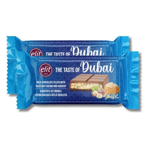 Elit Dubai Art Schokolade 2er Pack – Milchschokolade mit Haselnusscreme und Kadayif | Luxuriöse Schokoladentafeln | Exklusiver Genuss (2er Pack, Haselnuss) von Hype Trade