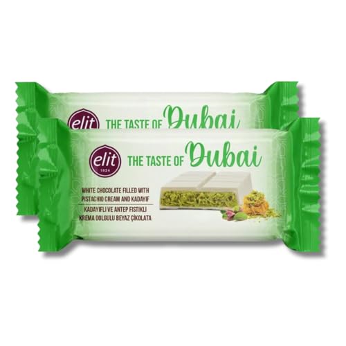 Elit Dubai Art Schokolade 2er Pack– Weiße Schokolade mit Pistaziencreme und Kadayif | Luxuriöse Schokoladentafeln | Exklusiver Genuss (2er Pack, Weiße Schokolade) von Hype Trade