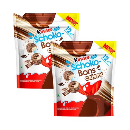 Kinder Schokobons Crispy 2er Pack - Zarte Milchschokolade mit knusprigem Reis und cremiger Haselnussfüllung (2x67g) von Hype Trade