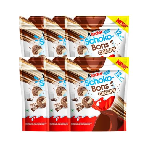 Kinder Schokobons Crispy 6er Pack - Zarte Milchschokolade mit knusprigem Reis und cremiger Haselnussfüllung (6x67g) von Hype Trade