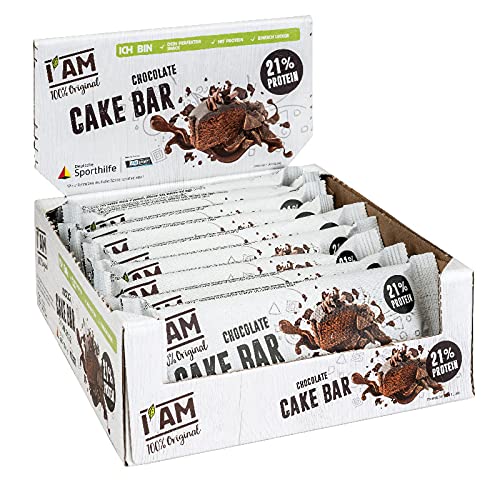 IAM® Cake Bar Chocolate Protein Riegel 9x 40g I Proteinreicher Fitnessriegel mit dunklem Kakao Überzug & luftiger Schokoladenfüllung I Eiweissriegel für mehr Energie im Alltag I Protein Snack von I AM