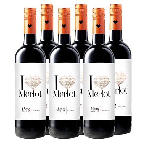 I heart Merlot Wein (6 x 0,75 l) - sanfter, trockener Rotwein, Aromen schwarzer Früchte und Kirsche, modern, frisch, fruchtig, leicht, zu Spaghetti Bolognese, Gulasch oder anderen Fleischgerichten von I Heart