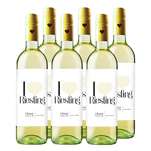 I heart Riesling Wein (6 x 0,75 l) - frischer, trockener Weißwein mit leichter Säure, Aromen von Steinfrüchten, modern, frisch-fruchtig, leicht, passt zu Garnelen, Lachs oder zur asiatischen Küche von I Heart