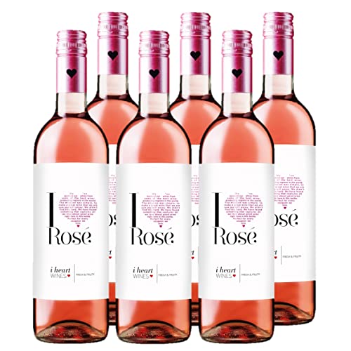 I heart Rosé Wein (6 x 0,75 l) - frisch-fruchtiger Roséwein, Trocken, mit süßen Himbeer Aromen, modern und unkompliziert, ideal als Aperitif oder zu leichten indischen Speisen von I Heart