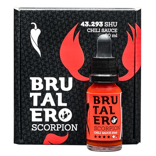 I LOVE SPICY Brutalero Scorpion 20 ml Fermentierte Scharfe Chilisoße 43.293 SHU (Trinidad Scorpion Moruga Chili Pfeffer 80%) Louisiana Stil, Schärfe 6/5 von I LOVE SPICY