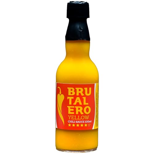 I LOVE SPICY Brutalero Yellow 100 ml Fermentierte Scharfe Chilisoße (Trinidad Scorpion Yellow und Fatalii Chili Pfeffer 80%) Louisiana Stil, Schärfe 5/5 von I LOVE SPICY