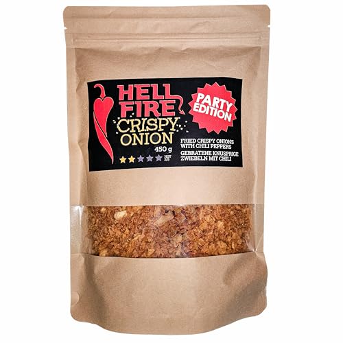 I LOVE SPICY Hellfire Crispy Onion 450 g - Knusprige Röstzwiebeln mit Intensivem Chili-Geschmack; Gebratene Chili Zwiebeln Schärfe 2/5 von I LOVE SPICY