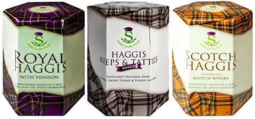 Schottische Haggis Packung mit 3: Traditionelle mit Wildbret, Neeps & Tatties Haggis Mix und Scotch Whisky Geschmack Haggis Schottisches Essen Geschenke Schottlands Nationalgericht von I LUV LTD