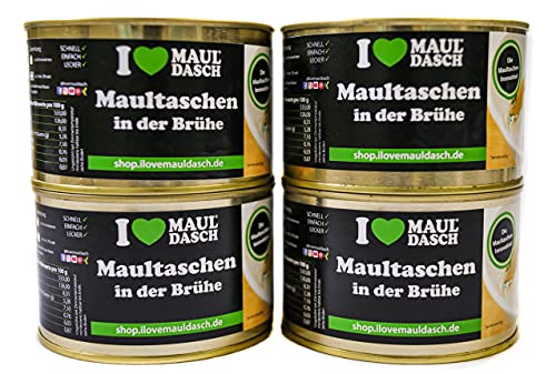 Maultaschen in der Brühe | 4er-Set [4x 400g] | Fertiggerichte | Traditionell original schwäbisch | Lange haltbar | Maultaschen in herzhafter Brühe | schnelles Essen ohne kochen - I Love Mauldasch von I Love Mauldasch