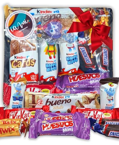 Happy Tablett mit Kinder-Schokolade & Mini-Schokoriegeln. +10 Stück. Dein Geschenk für eine erstklassige Feier. Kinder Card, Kinder Happy Hippo, Kinder Bueno, Twix, Kit Kat, Snickers. [IAMI] von IAMI