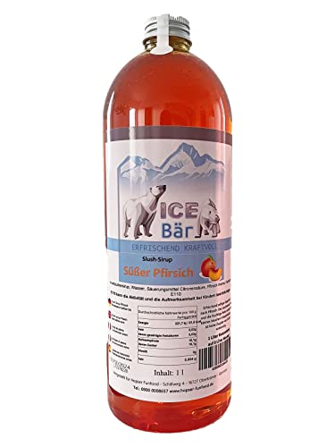 ICE Bär Sirup AZO FREI | 1 Liter Flasche | Konzentrat für Slushy Getränke Maker Eis Slushmaschinen Eismaschinen 1:5 bis 1:20 (Pfirsich) von ICE Bär SLUSH