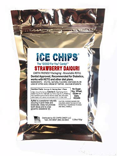 ICE CHIPS Xylitol Candy in großem, wiederverschließbarem Beutel, 150 ml, kohlenhydratarm und glutenfrei (Erdbeer-Daiquiri) von ICE CHIPS