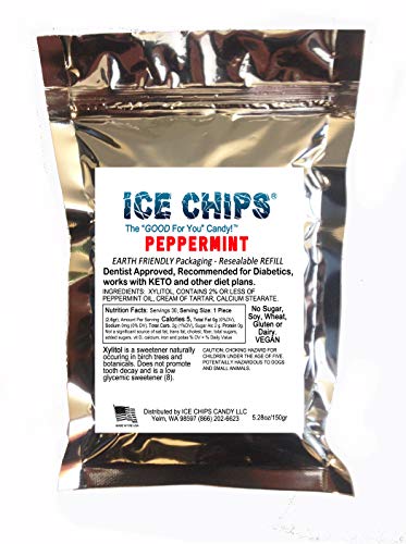 ICE CHIPS Xylitol Candy in großem, wiederverschließbarem Beutel, 150 ml, kohlenhydratarm und glutenfrei (Pepperminz) von ICE CHIPS