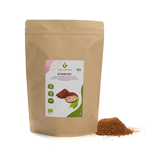 BIO Kakaopulver (500g), Kakao Pulver aus biologischem Anbau, 100% Natürliche und rein gemahlene Kakaobohnen, Vegan von IDDA Herbal