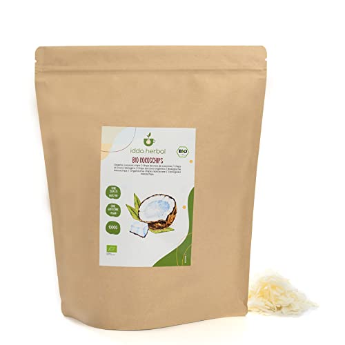 BIO Kokoschips (1kg), Ungesüßt und ungeröstet, Kokos Chips aus biologischem Anbau, 100% Natürlich und rein, Verzehrfertiger Snack, Vegan von IDDA Herbal