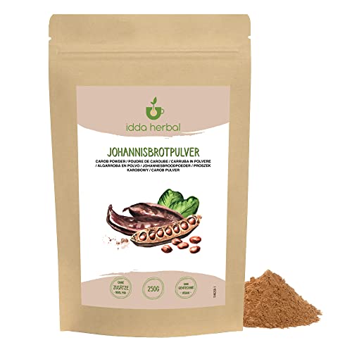 Carobpulver 250g, Johannisbrotschoten getrocknet und gemahlen, natürlicher Süßstoff für Gebäck, Desserts, Carob Schokolade, Johannisbrotmehl, Johannisbrotpulver Dunkel von IDDA Herbal