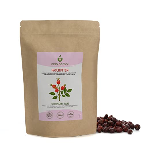 Hagebutten getrocknet (1kg), Ganze getrocknete Hagebutten, Ganze Früchte der Rosa Canina, 100% Natürlich und rein für die Zubereitung von Kräutertee und Hagebuttentee von IDDA Herbal