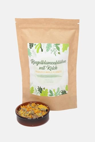 IGART Ringelblume mit Kelch | Ringelblumenblüten essbar | Orange Calendula | Getrocknete Blüten | Calendula Officinalis | Essblüten im Nachfüllpack | für Ringelblumentee | Kräutertee | Tee (50g) von IGART