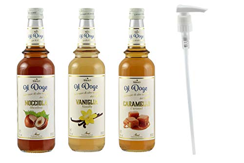 Il Doge Sirup Caramel, Haselnuss und Vanille incl. Dosierpumpe von Il Doge