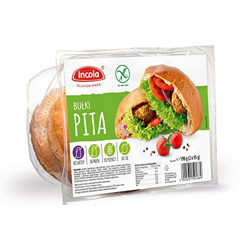 INCOLA GLUTENFREIE BACKWAREN Hot Dog, Hamburger, Bagel, Brötchen, Pita, FitBrötchen Laktosenfrei Weizenmehlfrei (Pita (190g: 2x95g)) von INCOLA