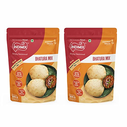 INDIMIX Bhatura-Mix, sofort bereit zum Kochen, gesunde und leckere Bhatura Atta, Mehrkornmehl, 100 % natürlich, ohne Konservierungsstoffe, 500 g (2 Stück) von INDIMIX