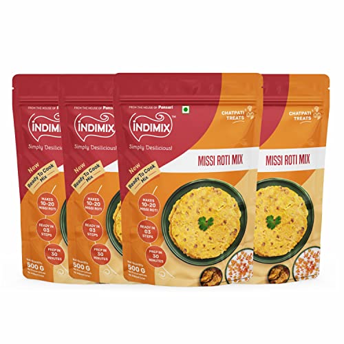 INDIMIX Instant Ready to Cook Missi Atta/Roti Mix 500 g (4 Stück) Gesunde und leckere Atta | Missi Roti Atta | Mehrkornmehl | 100 % natürlich ohne Konservierungsstoffe und glutenfrei von INDIMIX