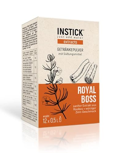 INSTICK Extracts Royal Boss | Zuckerfreies Instant-Getränk mit Rooibos-Extrakt und natürlichem Zimt-Aroma | 1 Packung für 12 x 0,5 L Getränkepulver vegan, kalorienarm, leicht gesüßt mit Stevia von INSTICK just add water
