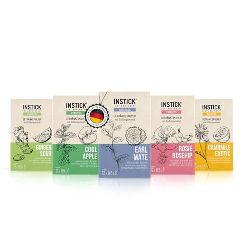 INSTICK Extracts | Zuckerfreie Instant-Getränke | im Bundle mit pflanzlichen Extrakten und natürlichen Aromen | 5x12 Sticks - 1 Stick für 0,5L | Getränkepulver vegan, kalorienarm, leicht gesüßt von INSTICK just add water