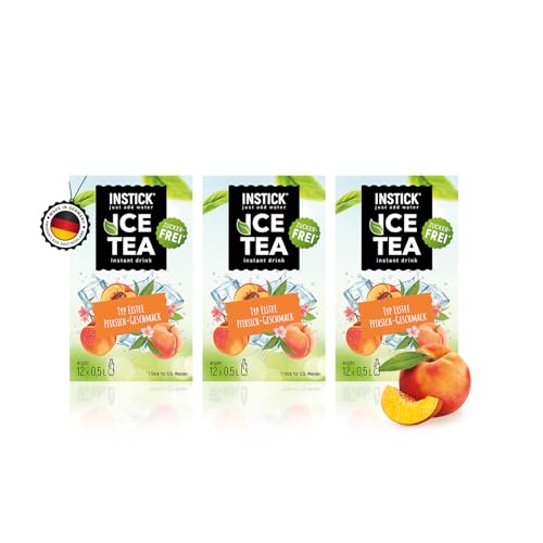 INSTICK Zuckerfreies Instant-Getränk (Eistee Pfirsich) - Angebot 3 Packungen mit je 12 Sticks für 0,5-1 L- Veganes Getränkepulver Kalorienarm & Vitamin C - Instant-Pulver von INSTICK just add water