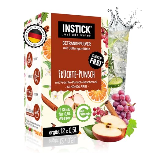 INSTICK Zuckerfreies Instant-Getränk (Früchte-Punsch) - 1 Packung für 12 x 0,5-1 L - Veganes Getränkepulver Kalorienarm & Vitamin C - Instant-Pulver von INSTICK just add water