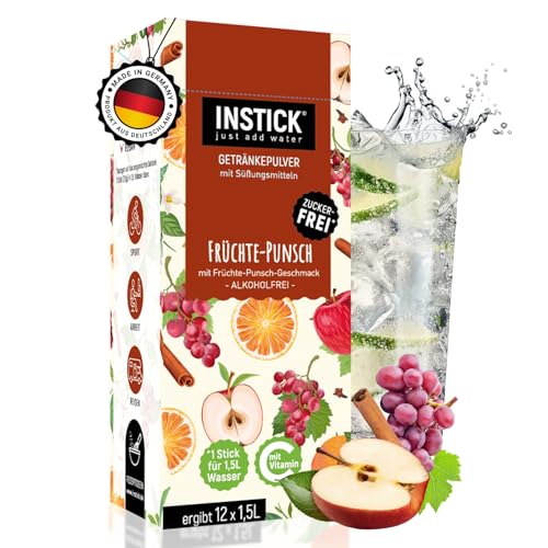 INSTICK Zuckerfreies Instant-Getränk (Früchte-Punsch) - 1 Packung für 12 x 1,5-2,5 L - Veganes Getränkepulver Kalorienarm & Vitamin C - Instant-Pulver von INSTICK just add water