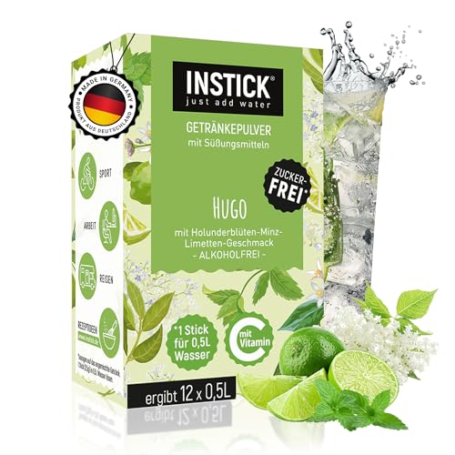 INSTICK Zuckerfreies Instant-Getränk (Hugo) - 1 Packung für 12 x 0,5-1 L - Veganes Getränkepulver Kalorienarm & Vitamin C - Instant-Pulver von INSTICK just add water