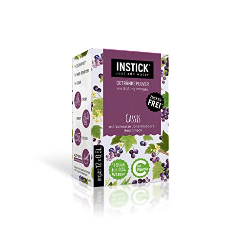 INSTICK Zuckerfreies Instant-Getränk (Cassis) - 1 Packung für 12 x 0,5-1 L - Veganes Getränkepulver Kalorienarm & Vitamin C - Instant-Pulver von INSTICK just add water