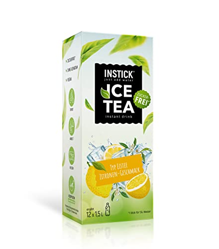 INSTICK Zuckerfreies Instant-Getränk (Eistee Zitrone) - 1 Packung für 12 x 1,5-2,5 L - Veganes Getränkepulver Kalorienarm & Vitamin C - Instant-Pulver von INSTICK just add water