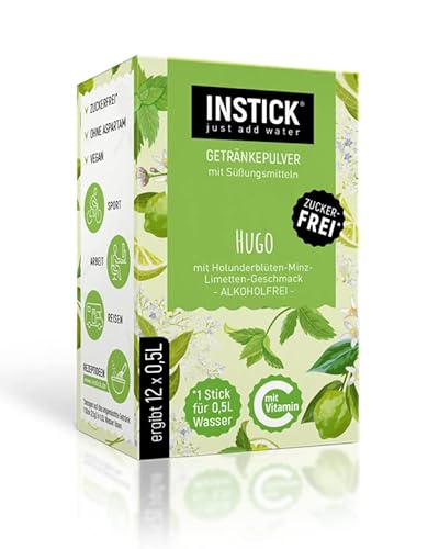 INSTICK Zuckerfreies Instant-Getränk (Hugo) - 1 Packung für 12 x 0,5-1 L - Veganes Getränkepulver Kalorienarm & Vitamin C - Instant-Pulver von INSTICK just add water