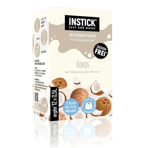 INSTICK Zuckerfreies Instant-Getränk für Milchprodukte (Kokos) - 1 Packung für 12 x 0,25 L - Ideal für Milch, Joghurt, Skyr, Quark- Vegan & Kalorienarm von INSTICK just add water