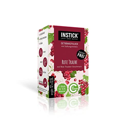 INSTICK Zuckerfreies Instant-Getränk (Rote Traube) - 1 Packung für 12 x 0,5-1 L - Veganes Getränkepulver Kalorienarm & Vitamin C - Instant-Pulver von INSTICK just add water